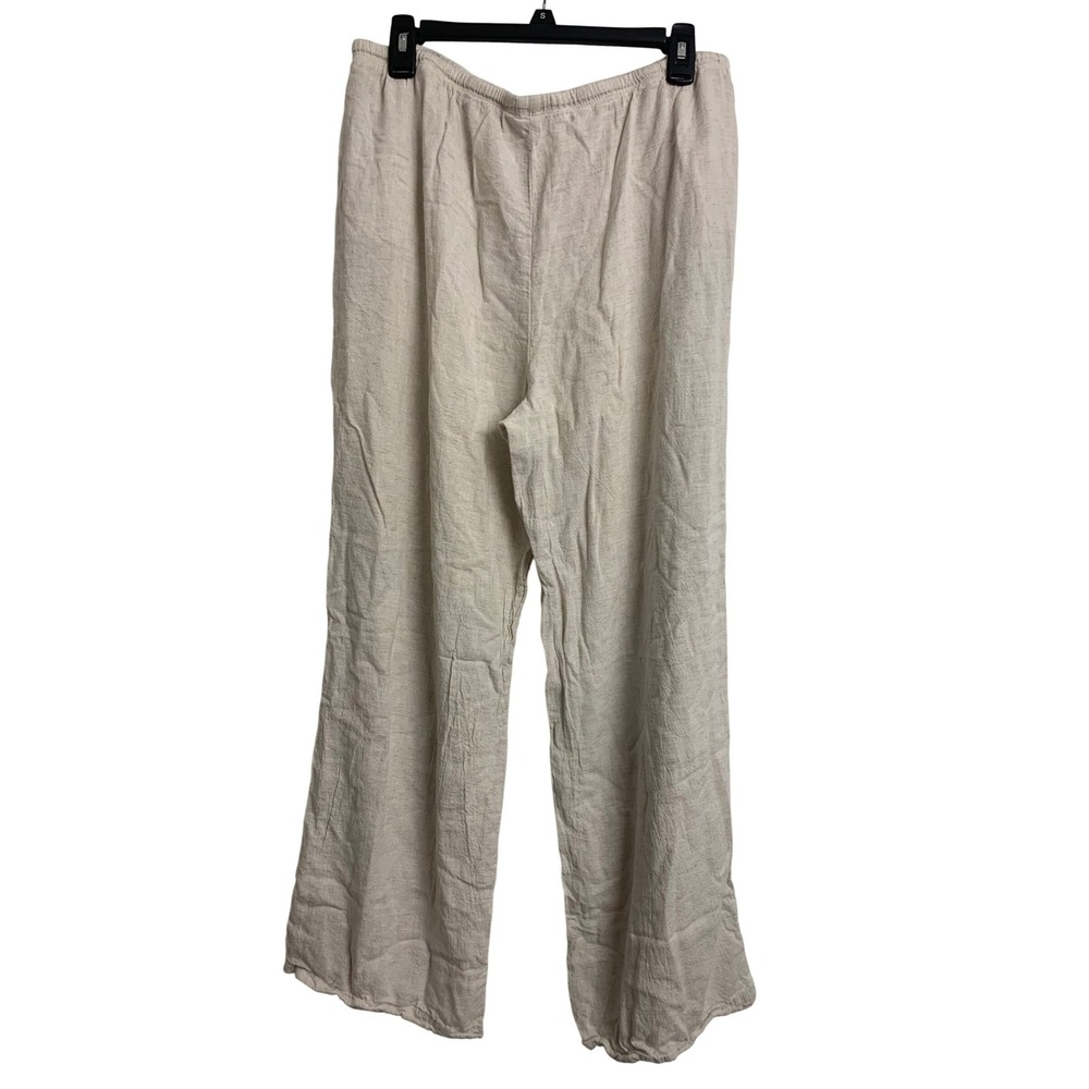 Blenca Linen Blend‎ Wide Leg Pants XL Oatmeal Beige Drawstring Waist Casual Boho